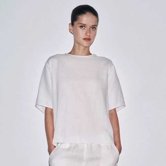 ZARA ZW COLLECTION LINEN TIE TOP - Picture 5 of 10